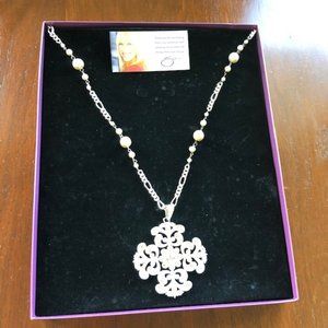 SUZANNE SOMERS COLLECTION Pave Silver Medallion Pendant Pearl Necklace